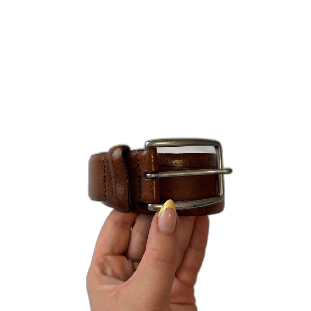 Men’s Johnston & Murphy Brown Genuine Leather Belt Size 38 Silver Buckle